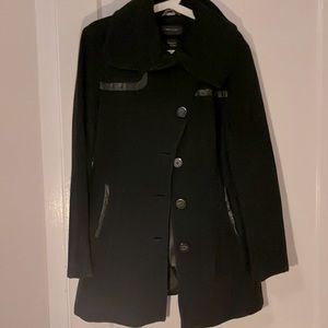 Mackage wool-cashmere blend pea coat with leather detailing